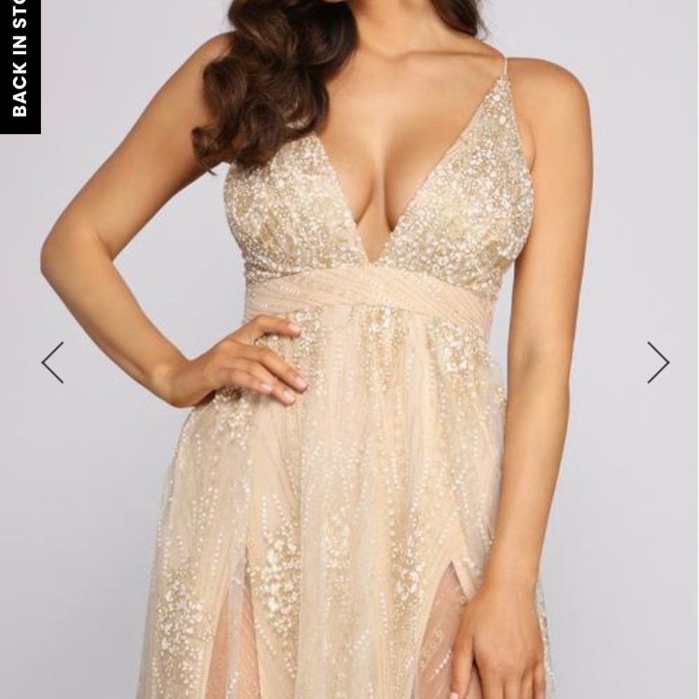 Mona Formal Plunging Glitter Dress - Brand New
